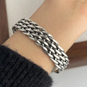 Vue Portée Bracelet Rock "Armure Tissée" - Argent 925