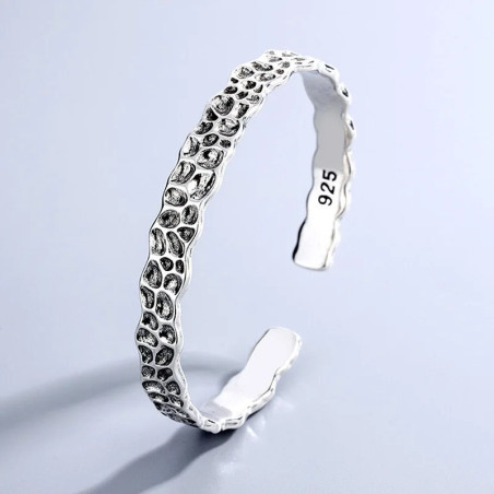 Vue de Face Bracelet Rock "Cratère Lunaire" - Argent 925