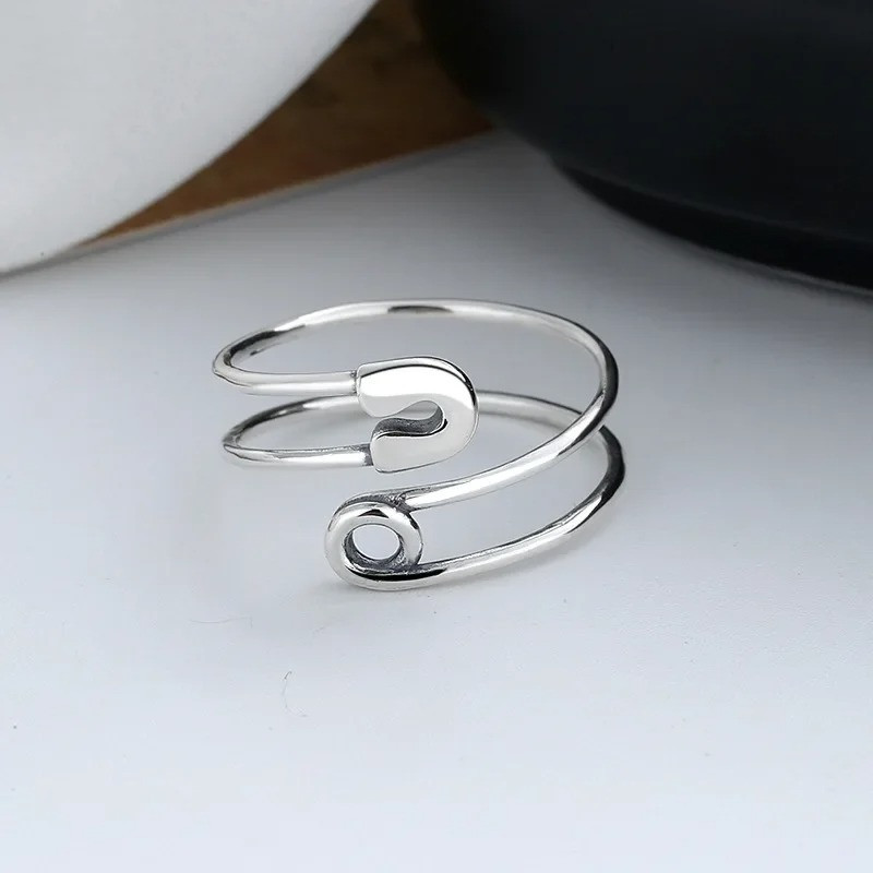 Magnifique Bague Punk Rock Argent 925 - Étreinte de l’Épingle Rebelle