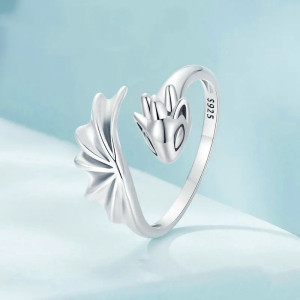 Bague Dragon "Étreinte des Ailes Silencieuses Bébé Dragon" - Argent 925