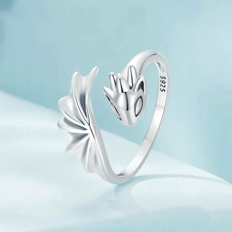 Bague Dragon "Étreinte des Ailes Silencieuses Bébé Dragon" - Argent 925