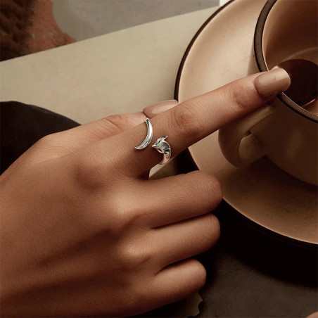 Vue Portée Bague Renard d’Argent "Esprit Rusé" - Argent 925