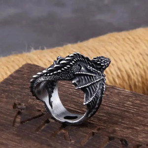 Bague Viking Dragon Noir "Serment des Cendres" - Acier Inoxydable !