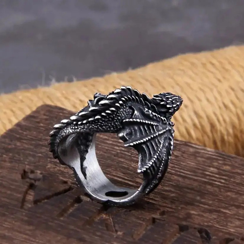 Bague Viking Dragon Noir "Serment des Cendres" - Acier Inoxydable !