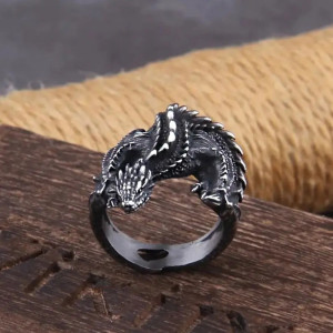 Avant Bague Viking Dragon Noir "Serment des Cendres" - Acier Inoxydable !