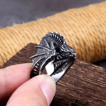 Bague Viking Dragon Noir "Serment des Cendres" - Acier Inoxydable !