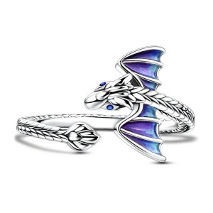 Avant Bague Viking Dragon Ailé"Veines d’Azur" - Argent 925