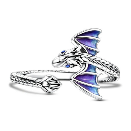 Avant Bague Viking Dragon Ailé"Veines d’Azur" - Argent 925