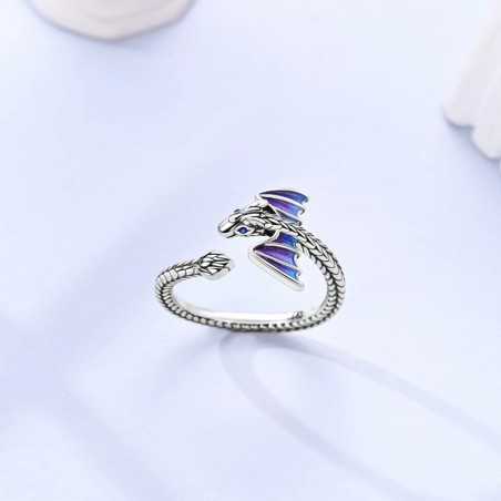 Bague Viking Dragon Ailé"Veines d’Azur" - Argent 925