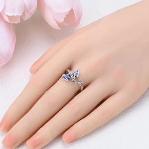 Vue Portée Bague Viking Dragon Ailé"Veines d’Azur" - Argent 925