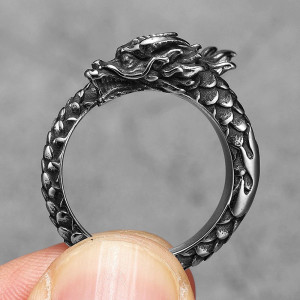 Bague Viking Dragon "Serment d’Obsidienne Noire"