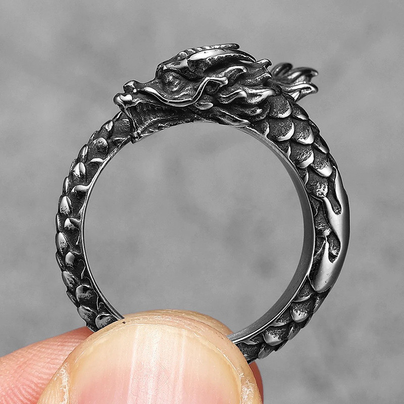 Bague Viking Dragon "Serment d’Obsidienne Noire"