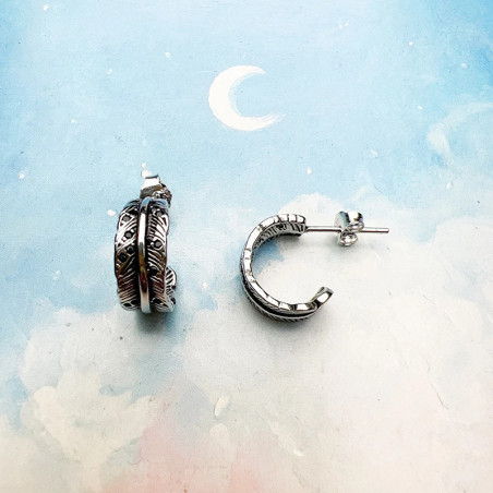 Avant Boucles d'Oreilles Gothiques "Plume Fallen Angel” - Argent 925