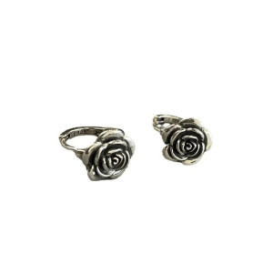 Vue générale Boucles d’Oreilles Rock Rose Gothique “Rose d’Argent Sombre” - Argent 925