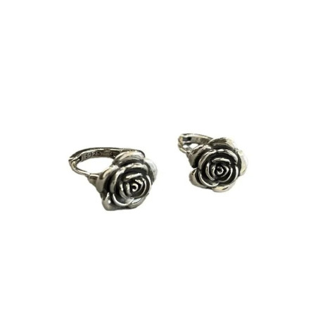 Vue générale Boucles d’Oreilles Rock Rose Gothique “Rose d’Argent Sombre” - Argent 925