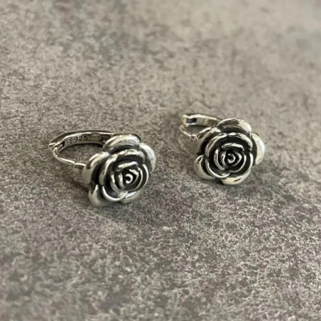 Boucles d’Oreilles Rock Rose Gothique “Rose d’Argent Sombre” - Argent 925