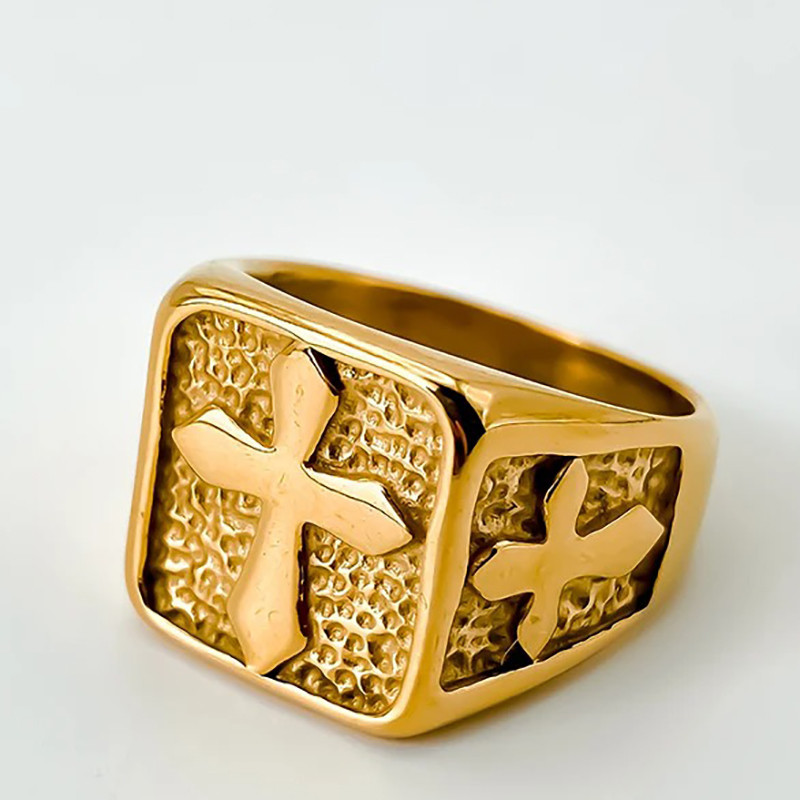 Bague Rock Croix "Bouclier Divin" Couleur Or