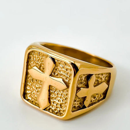 Bague Rock Croix "Bouclier Divin" Couleur Or