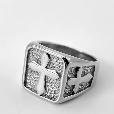 Bague Rock Croix "Bouclier Divin" Couleur Argent