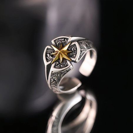 Vue de Face Bague Rock Étoile "Polaire Baroque"