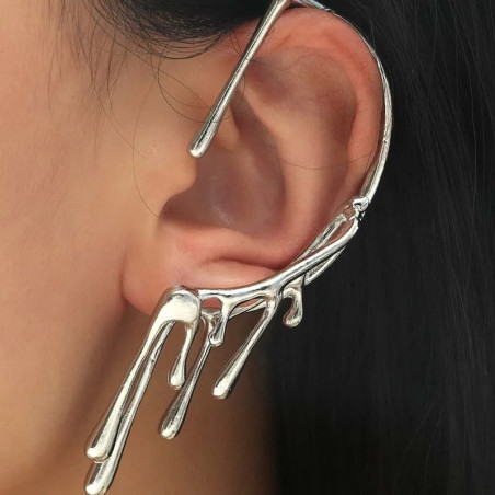 Bijou d’Oreille Gothique Liquide “Larmes de Métal” Couleur Argent