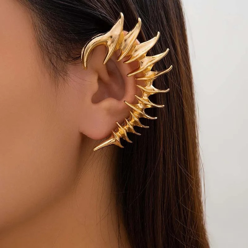 Bijou d’Oreille Gothique Épine Dorsale “Vertèbres du Dragon” Couleur or