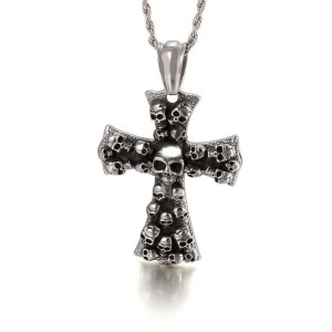 Collier Tête de Mort Croix "Crucifix des Crânes Profanés" Couleur noir
