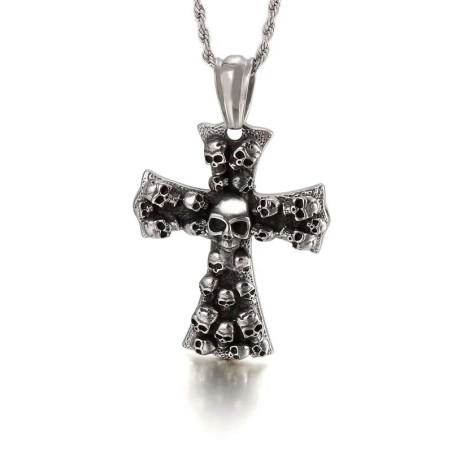 Collier Tête de Mort Croix "Crucifix des Crânes Profanés" Couleur noir
