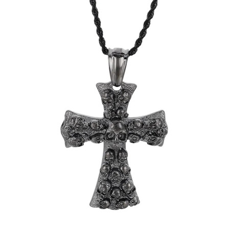 Collier Tête de Mort Croix "Crucifix des Crânes Profanés" Couleur Argent