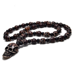 Collier Tête de Mort "Chapelet de Crânes Tribaux" Couleur Noir