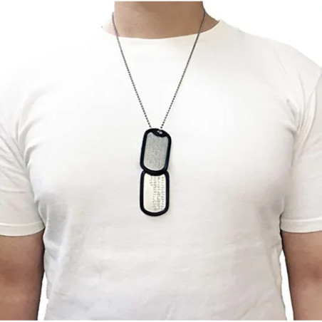 Vue Portée Collier Dog Tags Militaires - Plaques d’Identification Personnalisées - Avec silencers inclus !