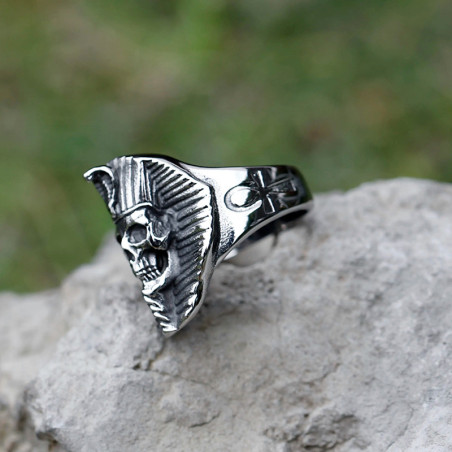 Vue latérale Bague Tête de Mort - “Pharaon des Ténèbres”
