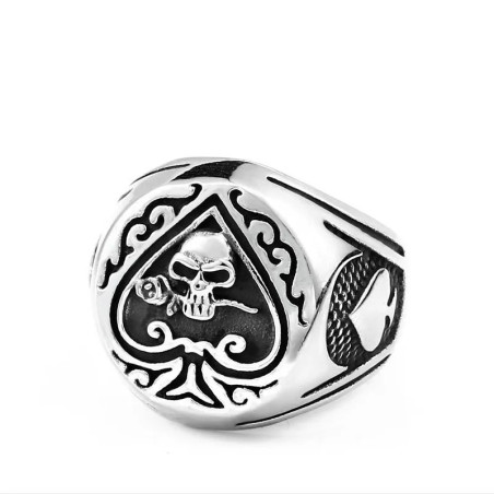 Bague Tête de Mort Rock As de Pique - “L’As des Ombres”