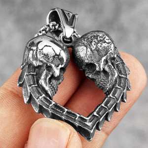 Vue de face Collier Tête de Mort - Cœur d’Amour Immortel