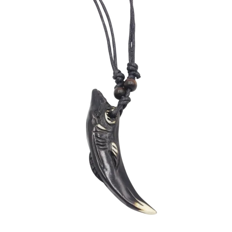 Collier Tribal "Dent du Requin Ancestral" Couleur Noir