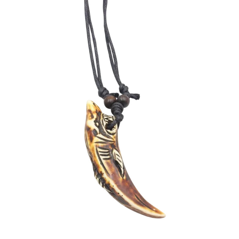 Collier Tribal "Dent du Requin Ancestral" Couleur Marron