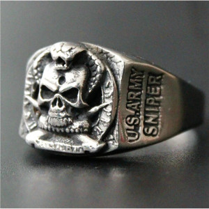 Bague Tête de Mort Militaire - Sniper des Ombres