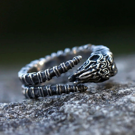 Avant Bague Tête de Mort Gothique - Crâne de Bélier des Rituels Anciens