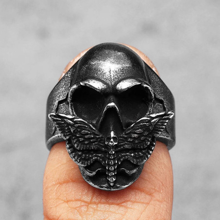 Avant Bague Tête de Mort Gothique - Papillon du Silence Éternel