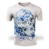 T Shirt manches courtes Col en V Tête de Mort Skull Bleu pour homme