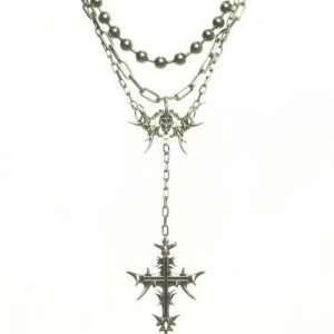Magnifique Collier Tête de Mort - Croix Profane aux Chaînes Sacrée