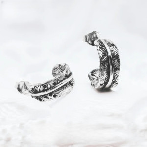 Magnfiiques Boucles d'Oreilles Gothiques Plume Fallen Angel” - Argent 925