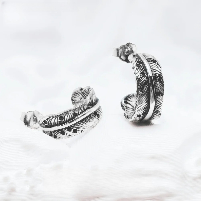 Magnfiiques Boucles d'Oreilles Gothiques Plume Fallen Angel” - Argent 925
