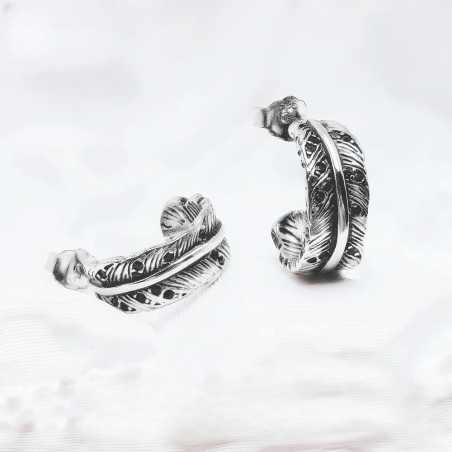 Magnfiiques Boucles d'Oreilles Gothiques Plume Fallen Angel” - Argent 925