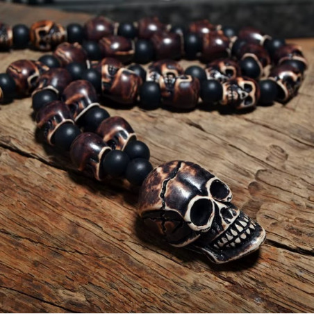Magnifique Collier Tête de Mort Chapelet de Crânes Tribaux