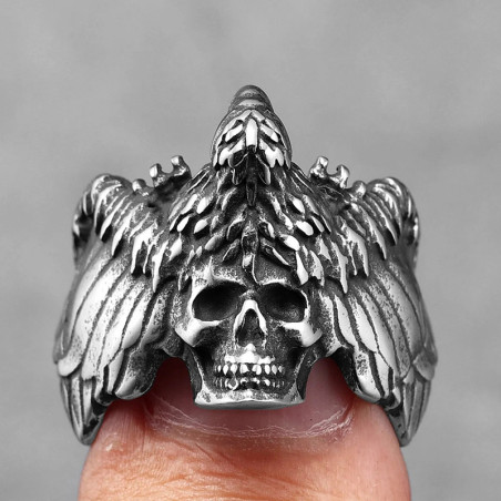 Avant Bague Tête de Mort Ailée "Gardien des Âmes Déchues"