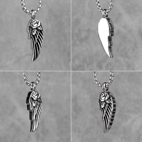 Details Collier Goth - L’Aile de l’Ange Noir à la Rose