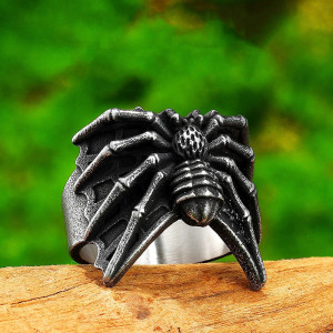 Avant Bague Rock Araignée Veuve Noire d’Acier Brut