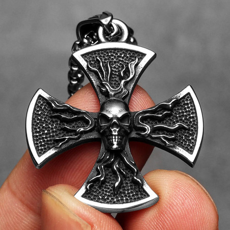 Collier Tête de Mort - Croix des Guerriers Damnés