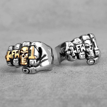Avant Bague Crâne Punk Rock "Poing Skull Streetfight Hardcore"